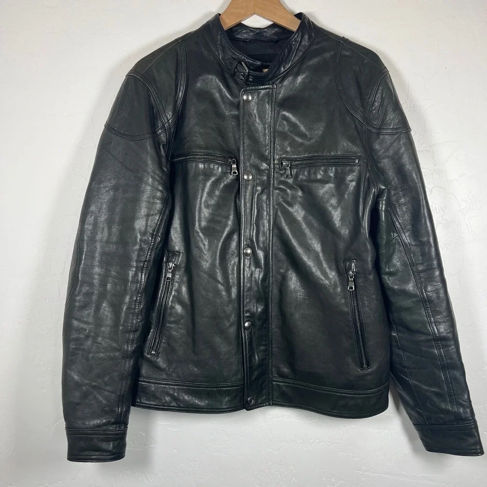 Banana Republic Mens Black Lamb Leather Cafe Racer Moto Jacket 970403 Large